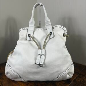 Bottega Venetta Canvas Hobo Bag Tote White Vintage